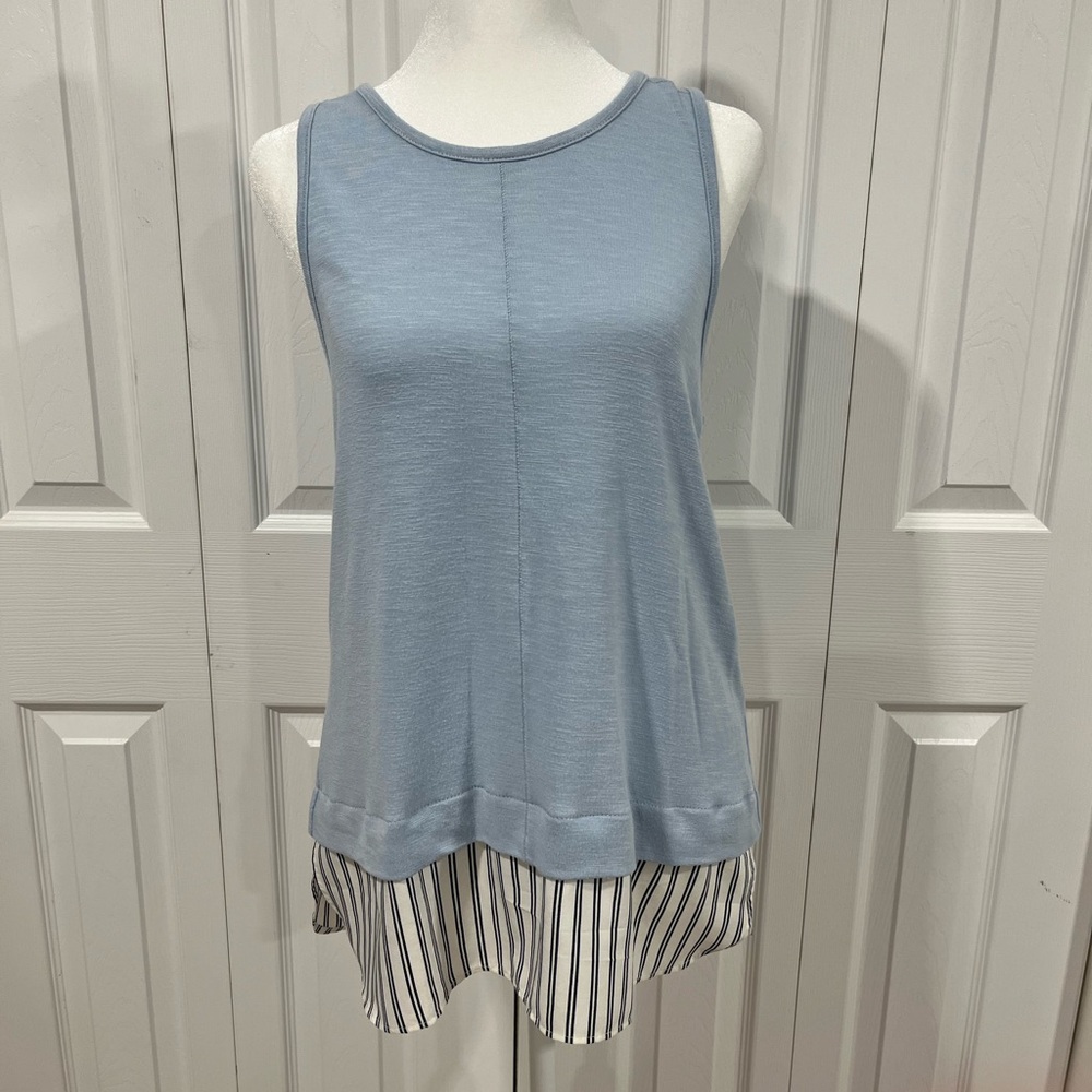 Blue with striped detail sleeveless JCrew top